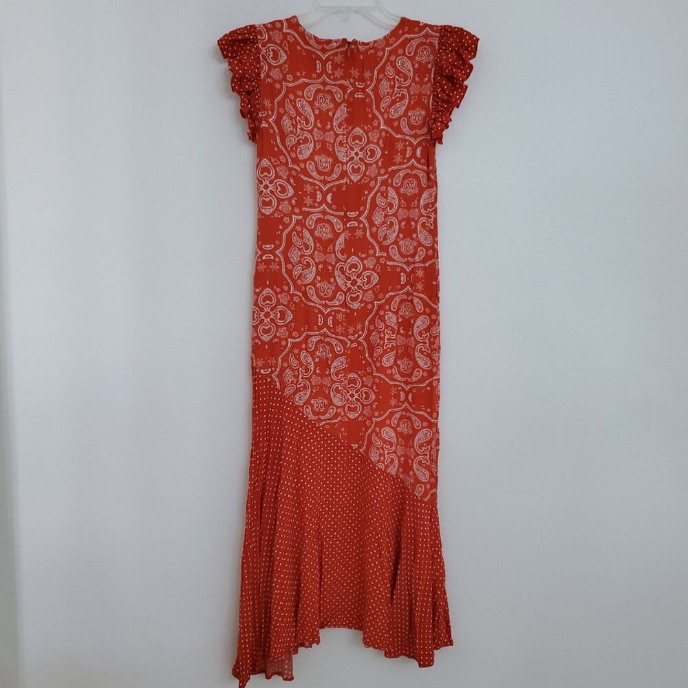 Never Fully Dressed Remi Bandana Paisley Print Red Polka Polka Midi Dress Size 2 - Picture 8 of 14